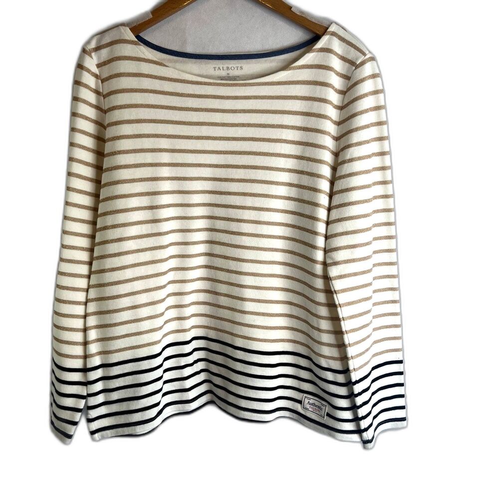 Talbots Metallic Striped Long Sleeve Top Elevated Basic Preppy Shirt Size Medium